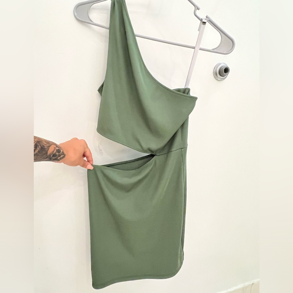 Green cut out mini dress